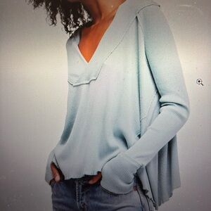 NWT Free People OceanView Long Sleeve mint blue Knit Oversized Shirt Top size S